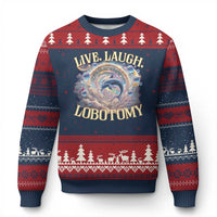 Funny Live Laugh Lobotomy Ugly Christmas Sweater Dolphin Meme Silly Unhinged Joke - Wonder Print Shop