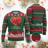 Memorial Day Ugly Christmas Sweater With Love In Our Hearts We Remember Red Poppy Flower