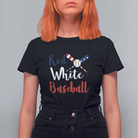 Funny Red White Baseball T Shirt For Women 4th Of July Bat Ball American Flag - Wonder Print Shop