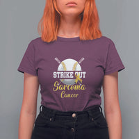 Strike Out Sarcoma Cancer T Shirt For Women Baseball Fight Awareness Yellow Ribbon - Wonder Print Shop