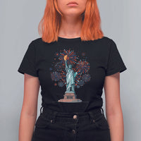 Funny America France Heritage Month T Shirt For Women Statue of Liberty With Croissant - Wonder Print Shop