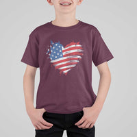 4th of July American Flag Heart USA Patriotic T Shirt For Kid Star Stripes - Wonder Print Shop