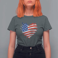 4th of July American Flag Heart USA Patriotic T Shirt For Women Star Stripes - Wonder Print Shop