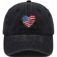 4th of July American Flag Heart USA Patriotic Washed Cotton Baseball Cap Star Stripes