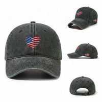 4th of July American Flag Heart USA Patriotic Washed Cotton Baseball Cap Star Stripes