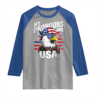 Funny My Pronouns Are USA 4th of July Raglan Shirt Patriotic Eagle American Flag - Wonder Print Shop