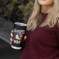 Funny My Pronouns Are USA 4th of July Tumbler Cup Patriotic Eagle American Flag - Wonder Print Shop