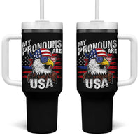 Funny My Pronouns Are USA 4th of July Tumbler With Handle Patriotic Eagle American Flag - Wonder Print Shop