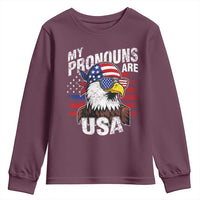 Funny My Pronouns Are USA 4th of July Youth Sweatshirt Patriotic Eagle American Flag - Wonder Print Shop
