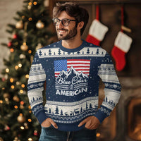 Blue Collar American Ugly Christmas Sweater Dirty Hands Clean Money Vintage American Flag Mountain - Wonder Print Shop