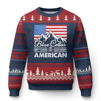 Blue Collar American Ugly Christmas Sweater Dirty Hands Clean Money Vintage American Flag Mountain - Wonder Print Shop