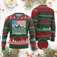Blue Collar American Ugly Christmas Sweater Dirty Hands Clean Money Vintage American Flag Mountain - Wonder Print Shop