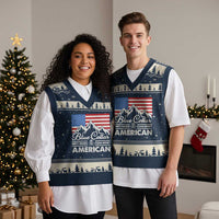 Blue Collar American V-Neck Knit Sweater Vest Dirty Hands Clean Money Vintage American Flag Mountain - Wonder Print Shop