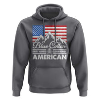 Blue Collar American Hoodie Dirty Hands Clean Money Vintage American Flag Mountain - Wonder Print Shop