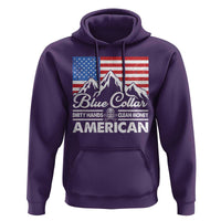 Blue Collar American Hoodie Dirty Hands Clean Money Vintage American Flag Mountain - Wonder Print Shop
