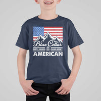 Blue Collar American T Shirt For Kid Dirty Hands Clean Money Vintage American Flag Mountain - Wonder Print Shop
