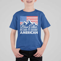 Blue Collar American T Shirt For Kid Dirty Hands Clean Money Vintage American Flag Mountain - Wonder Print Shop