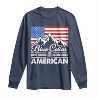 Blue Collar American Long Sleeve Shirt Dirty Hands Clean Money Vintage American Flag Mountain - Wonder Print Shop