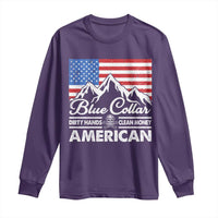 Blue Collar American Long Sleeve Shirt Dirty Hands Clean Money Vintage American Flag Mountain - Wonder Print Shop