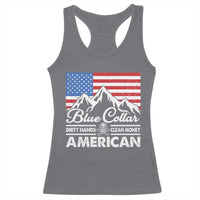 Blue Collar American Racerback Tank Top Dirty Hands Clean Money Vintage American Flag Mountain - Wonder Print Shop