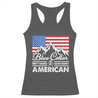 Blue Collar American Racerback Tank Top Dirty Hands Clean Money Vintage American Flag Mountain - Wonder Print Shop
