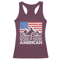 Blue Collar American Racerback Tank Top Dirty Hands Clean Money Vintage American Flag Mountain - Wonder Print Shop