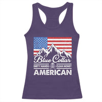 Blue Collar American Racerback Tank Top Dirty Hands Clean Money Vintage American Flag Mountain - Wonder Print Shop