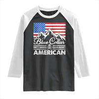 Blue Collar American Raglan Shirt Dirty Hands Clean Money Vintage American Flag Mountain - Wonder Print Shop