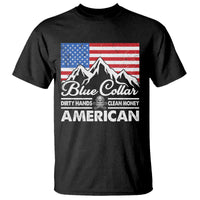 Blue Collar American T Shirt Dirty Hands Clean Money Vintage American Flag Mountain - Wonder Print Shop