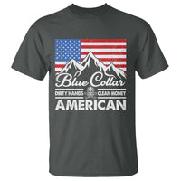 Blue Collar American T Shirt Dirty Hands Clean Money Vintage American Flag Mountain - Wonder Print Shop