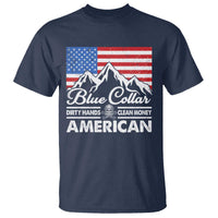 Blue Collar American T Shirt Dirty Hands Clean Money Vintage American Flag Mountain - Wonder Print Shop