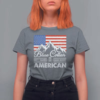 Blue Collar American T Shirt For Women Dirty Hands Clean Money Vintage American Flag Mountain - Wonder Print Shop