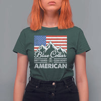 Blue Collar American T Shirt For Women Dirty Hands Clean Money Vintage American Flag Mountain - Wonder Print Shop