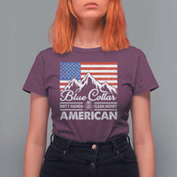 Blue Collar American T Shirt For Women Dirty Hands Clean Money Vintage American Flag Mountain - Wonder Print Shop