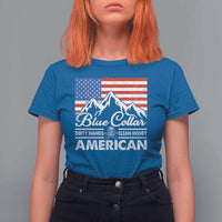 Blue Collar American T Shirt For Women Dirty Hands Clean Money Vintage American Flag Mountain - Wonder Print Shop