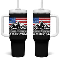 Blue Collar American Tumbler With Handle Dirty Hands Clean Money Vintage American Flag Mountain - Wonder Print Shop
