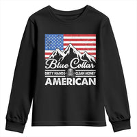 Blue Collar American Youth Sweatshirt Dirty Hands Clean Money Vintage American Flag Mountain - Wonder Print Shop