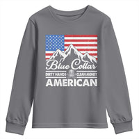 Blue Collar American Youth Sweatshirt Dirty Hands Clean Money Vintage American Flag Mountain - Wonder Print Shop