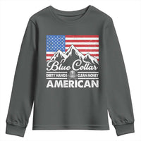 Blue Collar American Youth Sweatshirt Dirty Hands Clean Money Vintage American Flag Mountain - Wonder Print Shop