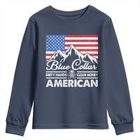 Blue Collar American Youth Sweatshirt Dirty Hands Clean Money Vintage American Flag Mountain - Wonder Print Shop