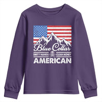 Blue Collar American Youth Sweatshirt Dirty Hands Clean Money Vintage American Flag Mountain - Wonder Print Shop