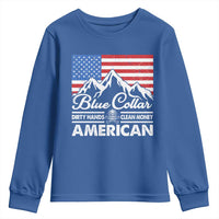 Blue Collar American Youth Sweatshirt Dirty Hands Clean Money Vintage American Flag Mountain - Wonder Print Shop