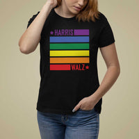 Harris Walz LGBT T Shirt For Women Presidential Election 2024 Rainbow Flag - Wonder Print Shop