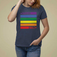 Harris Walz LGBT T Shirt For Women Presidential Election 2024 Rainbow Flag - Wonder Print Shop