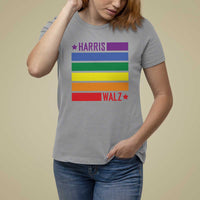 Harris Walz LGBT T Shirt For Women Presidential Election 2024 Rainbow Flag - Wonder Print Shop