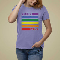Harris Walz LGBT T Shirt For Women Presidential Election 2024 Rainbow Flag - Wonder Print Shop