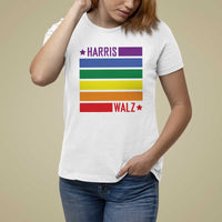 Harris Walz LGBT T Shirt For Women Presidential Election 2024 Rainbow Flag - Wonder Print Shop