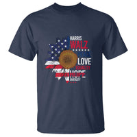 Harris Walz Supporter T Shirt Peace Love Equality Hope Diversity Sunflower USA Flag - Wonder Print Shop
