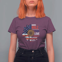 Harris Walz Supporter T Shirt For Women Peace Love Equality Hope Diversity Sunflower USA Flag - Wonder Print Shop
