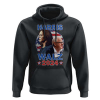 Harris Walz 2024 Hoodie Presidential Election Star USA Flag - Wonder Print Shop